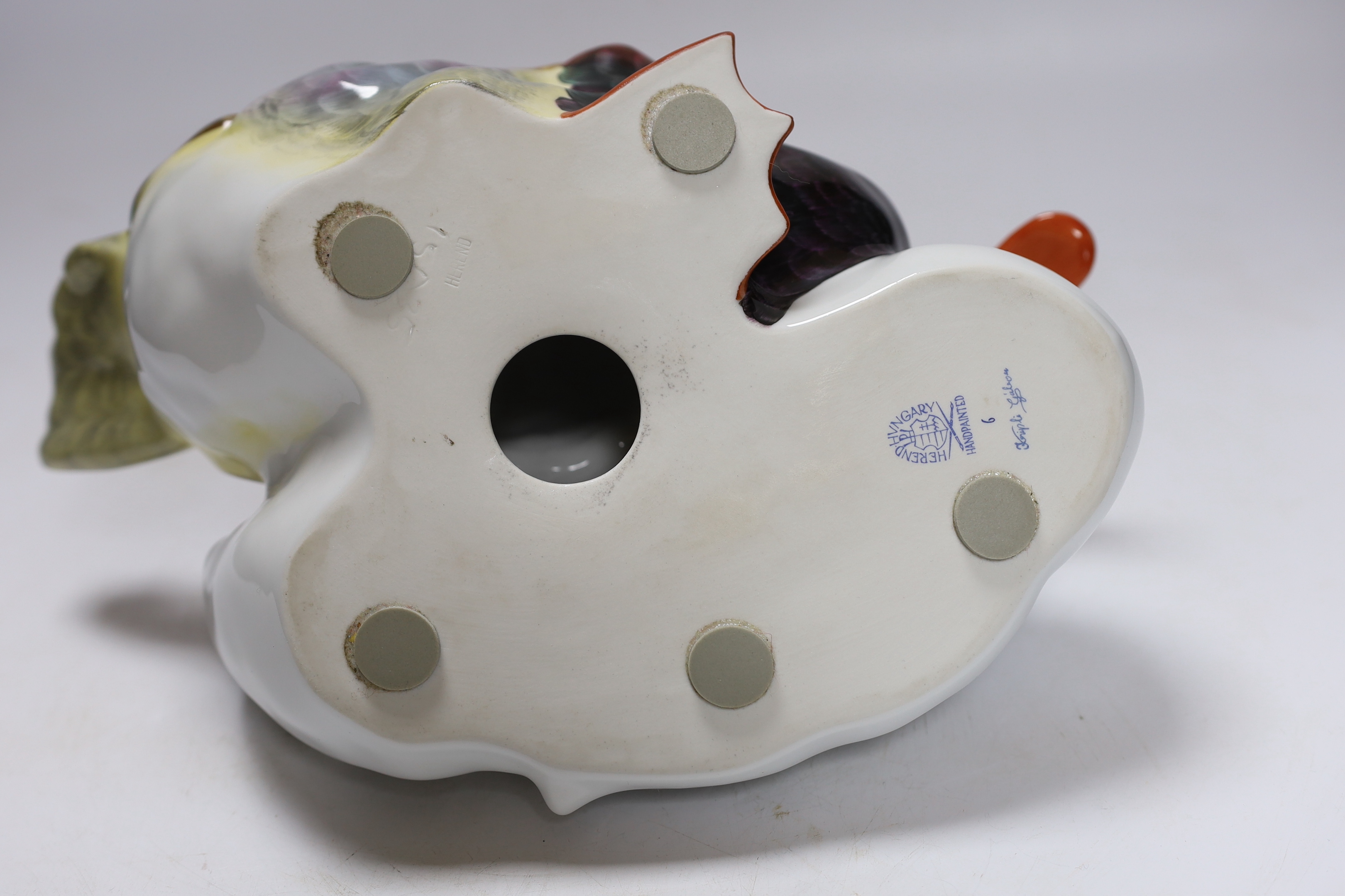 A Herend porcelain duck group, 28cm long